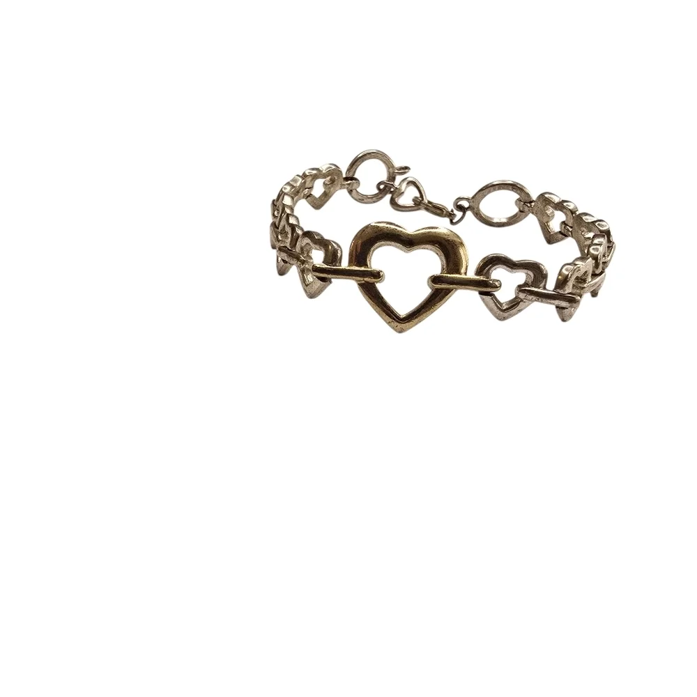 Silver Tone Heart Link Bracelet